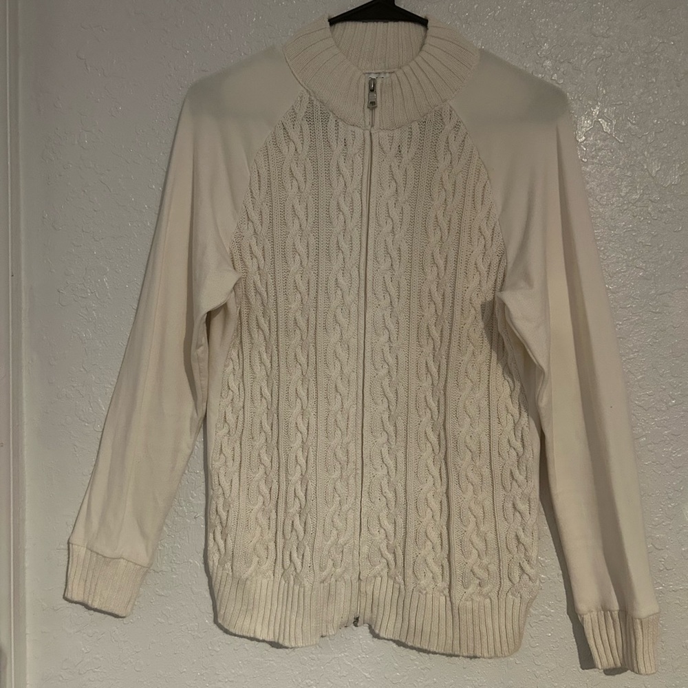 Croft & Barrow, Full Zip Cableknit Front Knit Sweater white/cream color,size S/M